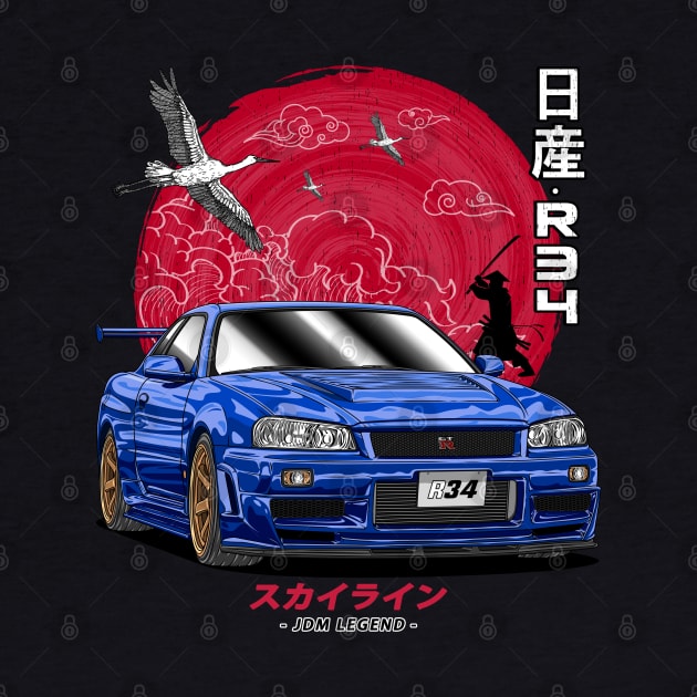 Nissan Skyline GTR R34 Back Print by Guyvit